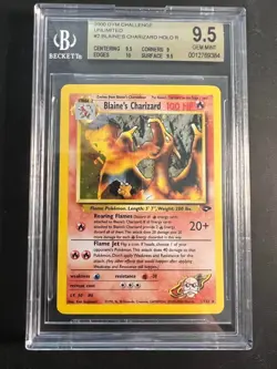 BGS 9.5 GEM MINT Pokemon Blaine's Charizard Gym Challenge Unlimtied #2 2000 - Image 1