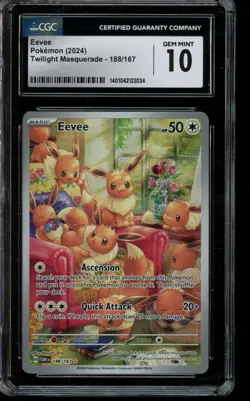 CGC 10 GEM MINT Pokemon Eevee Twilight Masquerade Basic #188 - Image 1