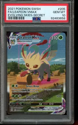 PSA 10 GEM MINT Pokemon Leafeon VMAX Evolving Skies Secret Full Art #205 - Image 1