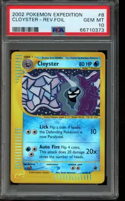 PSA 10 GEM MINT Pokemon Cloyster Expedition Reverse Holo #8 2002 - Image 1
