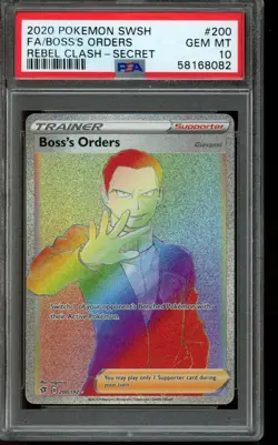 PSA 10 GEM MINT Pokemon Boss's Orders Rebel Clash Secret Full Art 200/192 - Image 1