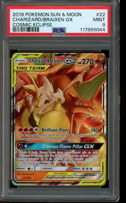 PSA 9 MINT Pokemon Charizard & Braixen GX Cosmic Eclipse Holo 22/236 - Image 1