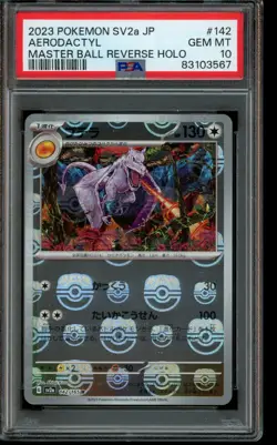 PSA 10 GEM MINT Pokemon Aerodactyl SV2A 151 Master Ball Holo #142 2023 - Image 1