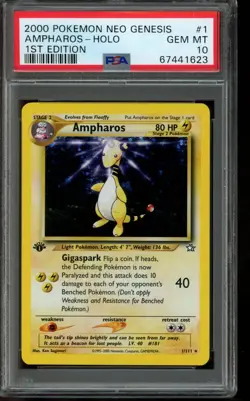 PSA 10 GEM MINT Pokemon Ampharos Neo Genesis Holo 1st Edition #1 2000 - Image 1