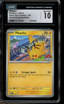 CGC 10 GEM MINT Pokemon Pikachu Black Star Promos World Championships SVP190 - Image 1