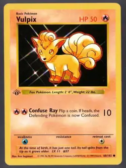 Vulpix Pokemon 1st Edition Base Set 68/102 MP Non-Holo Shadowless Common TCG - Image 1