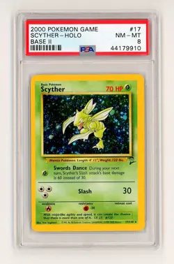 2000 Pokemon Game Base Set 2 II SCYTHER Rare HOLO #17/130 - GRADED PSA 8 - Image 1