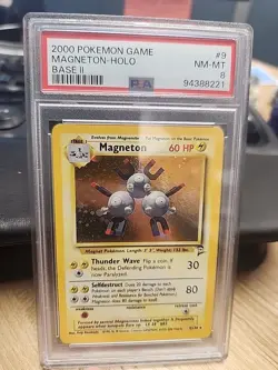 2000 Pokemon Base Set 2 9/130 Magneton Holo PSA NM-MT 8 - Image 1