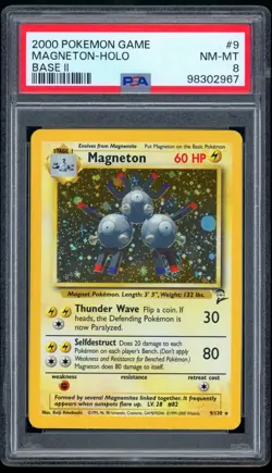 2000 Pokemon Base Set 2 #9 Magneton Holo PSA 8 NM-MT - Image 1
