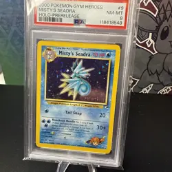 2000 POKEMON GYM HEROES HOLO-PRERELEASE #9 MISTY'S SEADRA PSA 8 - Image 1