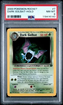 NM-MINT HOLO RARE VINTAGE Dark Golbat! PSA 8! 2000 Pokemon Team Rocket #7/82 - Image 1