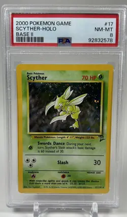 2000 POKEMON BASE SET 2 #17 SCYTHER-HOLO PSA 8 - Image 1
