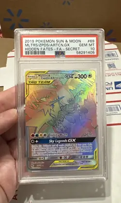 2019 Pokemon Sun & Moon Hidden Fates Moltres Zapdos Articuno GX #69 PSA 10 - Image 1