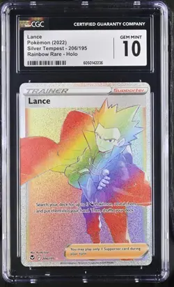 🌈🌈 CGC 10 Pokemon Lance 206/195 Silver Tempest Rainbow Secret Rare psa - Image 1