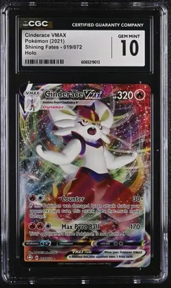 🔥🔥 CGC 10 Cinderace VMAX Holo 2021 Shining Fates 019/072 Pokemon - Image 1