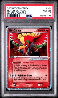 2005 POKEMON EX UNSEEN FORCES #104 HO-OH EX-HOLO PSA 8 - Image 1