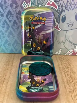 Umbreon Prismatic Evolutions Pokemon Mystery Mini Tin -Eevee Card + Cards + Coin - Image 2