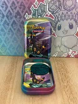 Umbreon Prismatic Evolutions Pokemon Mystery Mini Tin -Eevee Card + Cards + Coin - Image 3