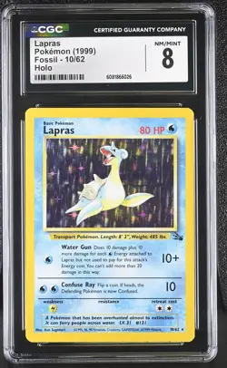 CGC 8 Lapras 1999 Fossil 10/62 Holo Pokemon Card - Image 1