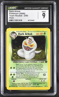 CGC 9 MINT Dark Arbok 2000 Team Rocket 2/82 Holo Pokemon Card - Image 1