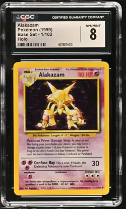CGC 8 Alakazam 1999 Base Set 1/102 Holo Pokemon Card - Image 1