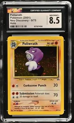 CGC 8.5 Poliwrath 2001 Neo Discovery 9/75 Holo Pokemon Card - Image 1