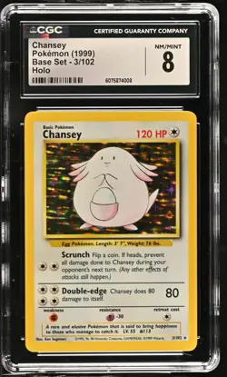 CGC 8 Chansey 1999 Base Set 3/102 Holo Pokemon Card - Image 1