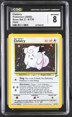 CGC 8 Clefairy 2000 Base Set 2 6/130 Holo Pokemon Card - Image 1