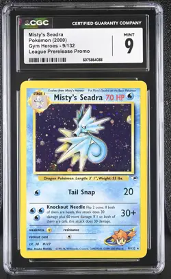 CGC 9 MINT Misty's Seadra 2000 Gym Heroes 9/132 Prerelease Holo Pokemon Card - Image 1