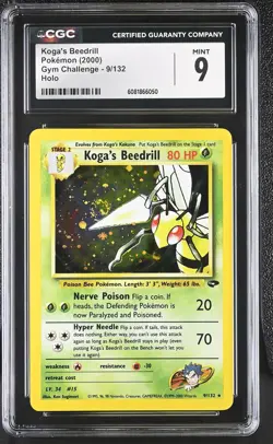 CGC 9 MINT Koga's Beedrill 2000 Gym Challenge 9/132 Holo SWIRL Pokemon Card - Image 1