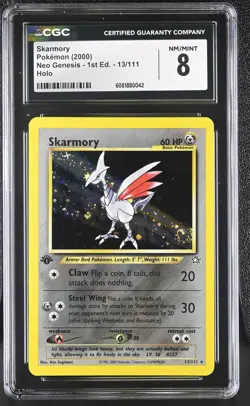CGC 8 Skarmory 2000 Neo Genesis 1st Edition 13/111 Holo SWIRL Pokemon Card - Image 1