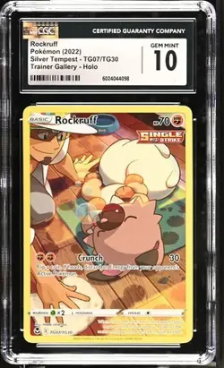 ✨✨ CGC 10 Rockruff Holo TG07/TG30 Trainer Gallery Silver Tempest Pokemon Card - Image 1