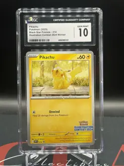 2025 Pokemon Pikachu 214 Black Star Promo Illustration Contest 2024 Winner GEM - Image 1