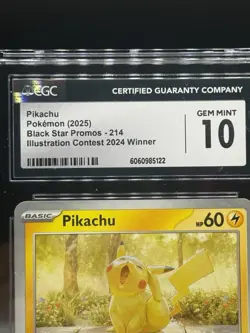 2025 Pokemon Pikachu 214 Black Star Promo Illustration Contest 2024 Winner GEM - Image 2