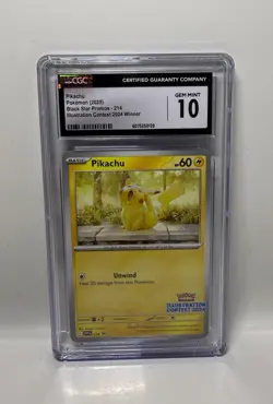 CGC GEM MINT 10 Pikachu Pokemon Card #214 Black Star Promo Illustration Contest - Image 1