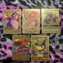 LOT OF 5 Charizard Gold Foil Card Lot VMAX GX EX Rare Holo Pokemon. FAN ART - Image 1