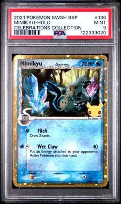 2021 POKEMON SWSH BLACK STAR PROMO CELEBRATIONS COLL #136 MIMIKYU-HOLO PSA 9 - Image 1