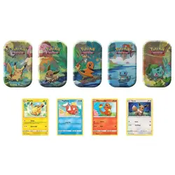 Pokemon TCG Kanto Friends Mini Tin 5-Pack Bundle - 10 Booster Packs + Coins - Image 2