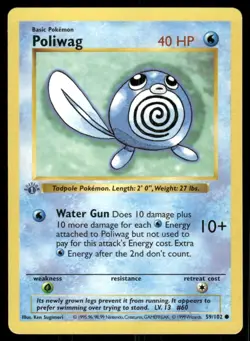 Pokemon Tcg Poliwag 059/102 Base Set (Shadowless) Gray Stamp 1st Edition NM - Image 1