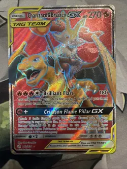 Charizard & Braixen Tag Team GX Full Art 212/236 SM Cosmic Eclipse Pokemon Card - Image 1