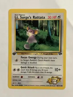 Pokemon TCG Lt. Surge's Rattata Gym Challenge 1st Edition Common Card 85/132 - Image 1