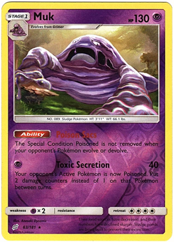 Muk 63/181 Reverse Holo Rare - Sun & Moon Team Up 2019 Pokemon TCG - NM - Image 1