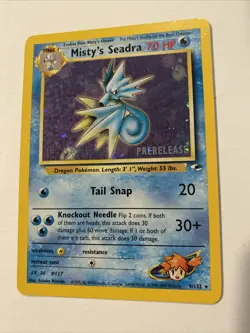 Misty's Seadra 9/132 Pre-release Wotc Promo Near Mint+ Gym Heros Vintage Pokemon - Image 1