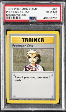 1999 POKEMON BASE SET SHADOWLESS #88 PROFESSOR OAK PSA 10 - Image 1