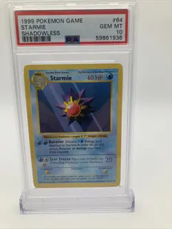 1999 Pokemon Base Set Shadowless Starmie 64/102 PSA 10 Gem Mint - Image 1