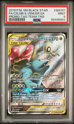 2019 POKEMON SM BLACK STAR PROMO #SM167 FULL ART/CELEBI & VENUSAUR GX PSA 9 - Image 1