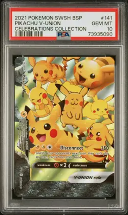 2021 POKEMON SWSH BLACK STAR PROMO CELEBRATIONS COLL #141 PIKACHU V-UNION PSA 10 - Image 1