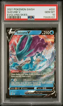 2021 POKEMON SWORD & SHIELD EVOLVING SKIES #031 SUICUNE V PSA 10 - Image 1