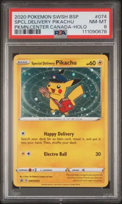 2020 POKEMON SWSH BLACK STAR PROMO #074 SPECIAL DELIVERY PIKACHU-HOLO PSA 8 - Image 1