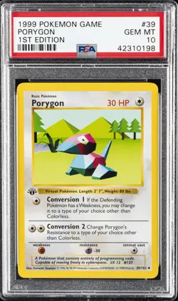 1999 POKEMON BASE SET 1ST EDITION #39 PORYGON PSA 10 - Image 1